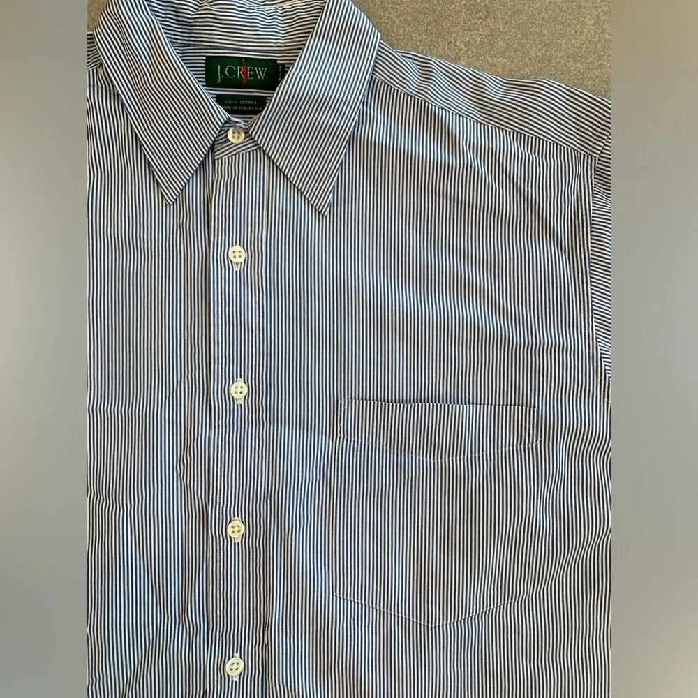 J.Crew Shirt Mens 15.5-32 White Blue Striped Long Sleeve Button Up‎